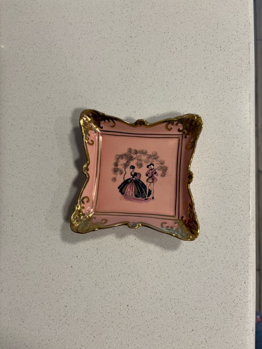 Pink and Gold Decorative Square Trinket Dish - Vintage Style